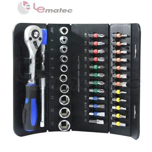 LE-RF237 37PCS 1/4" Drive Socket & Bit Set – Complete Kit showing tools and organized bits.