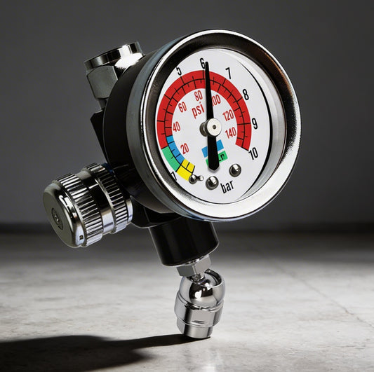 LE LEMATEC Spray Gun Regulator Valve Tool, 1/4 NPT Air Pressure Regulator (AR-08) with gauge and airflow control.