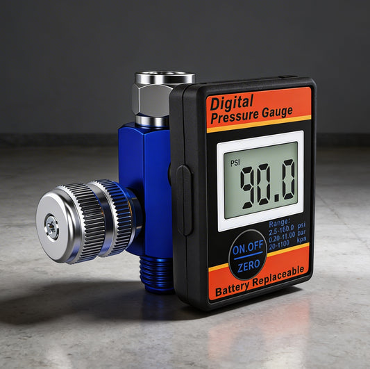Professional Digital Air Pressure Regulator - Multi-Unit LCD Display with 160 PSI Range (DAR01B) gauge showing 150 PSI.