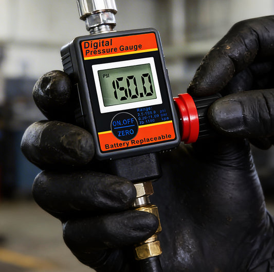 Digital Air Pressure Regulator with LCD Display - Professional 150 PSI Multi-Unit Control (DAR03B) showing adjustable dial