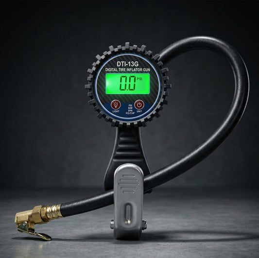 Le Lematec DTI-13G digital tire inflator with backlit LCD display and precision gauge