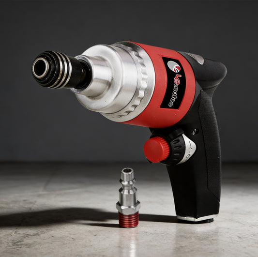 Professional air impact driver 13000 RPM with twin hammer, compact design, and accessories for efficient fastening.