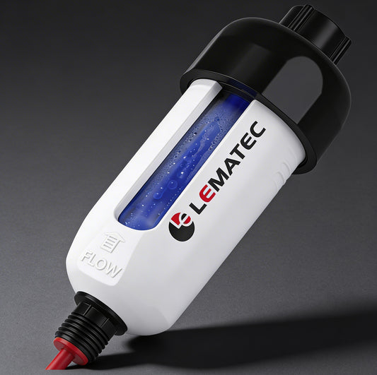 Professional LEMATEC Compressed Air Dryer - 150 PSI Desiccant System with Color Indicator for real-time moisture monitoring in pneumatic tools.