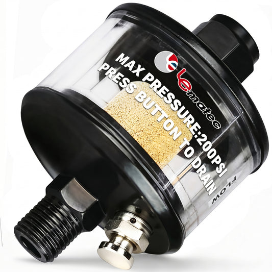 LE LEMATEC AI-304 ultra-slim inline air filter and water separator with brass drain valve, 200 PSI