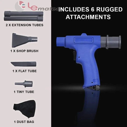 Professional 2-in-1 Air Compressor Vacuum & Blower Kit - 150 PSI Heavy-Duty Pneumatic Cleaning Tool with 6 Attachments.
