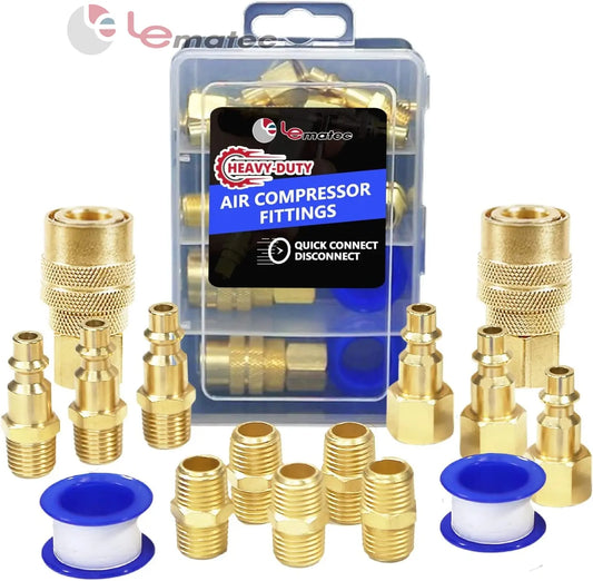 15-Piece Quick Connect Air Compressor Fitting Kit - Professional Grade Brass NPT Connections Set with Storage Case.