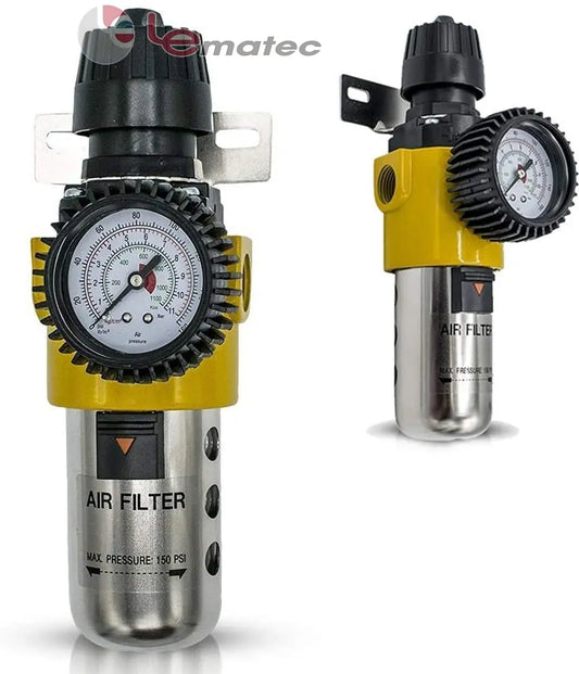 1/2" NPT Air Compressor Filter Regulator Combo - 160 PSI Heavy-Duty System (AS209) with air filter and gauge for moisture and oil separation