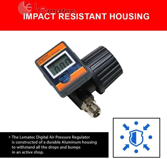 Professional Digital Air Regulator - 160 PSI Diaphragm Control with Multi-Unit Display (DAR02B) with impact resistant housing.