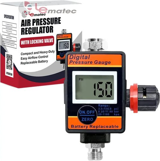 Digital Air Pressure Regulator with LCD Display - Professional 150 PSI Multi-Unit Control (DAR03B) with locking valve