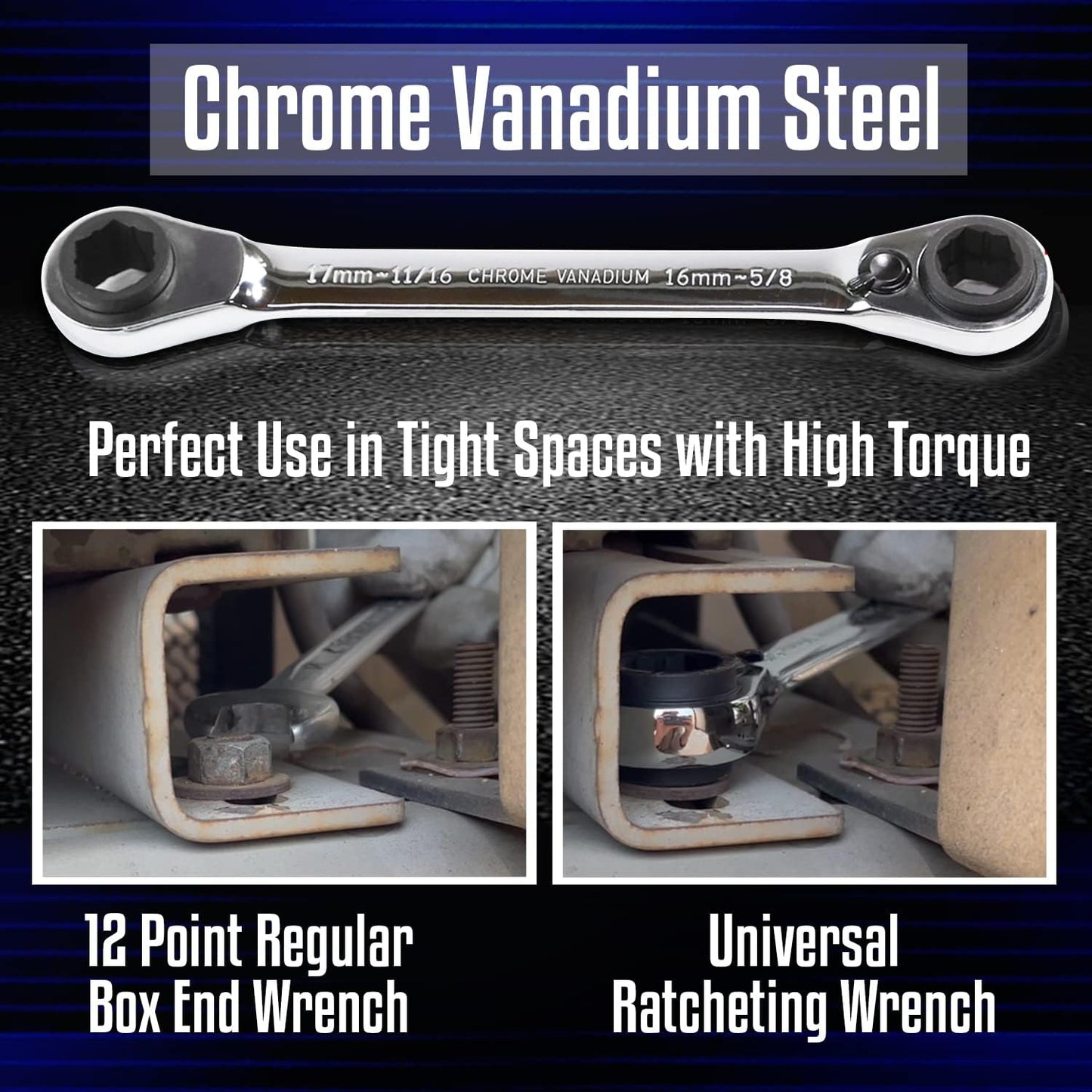 Professional 8-in-1 Ratcheting Wrench Set - Chrome Steel with 72-Tooth Design (LE-RWH252)