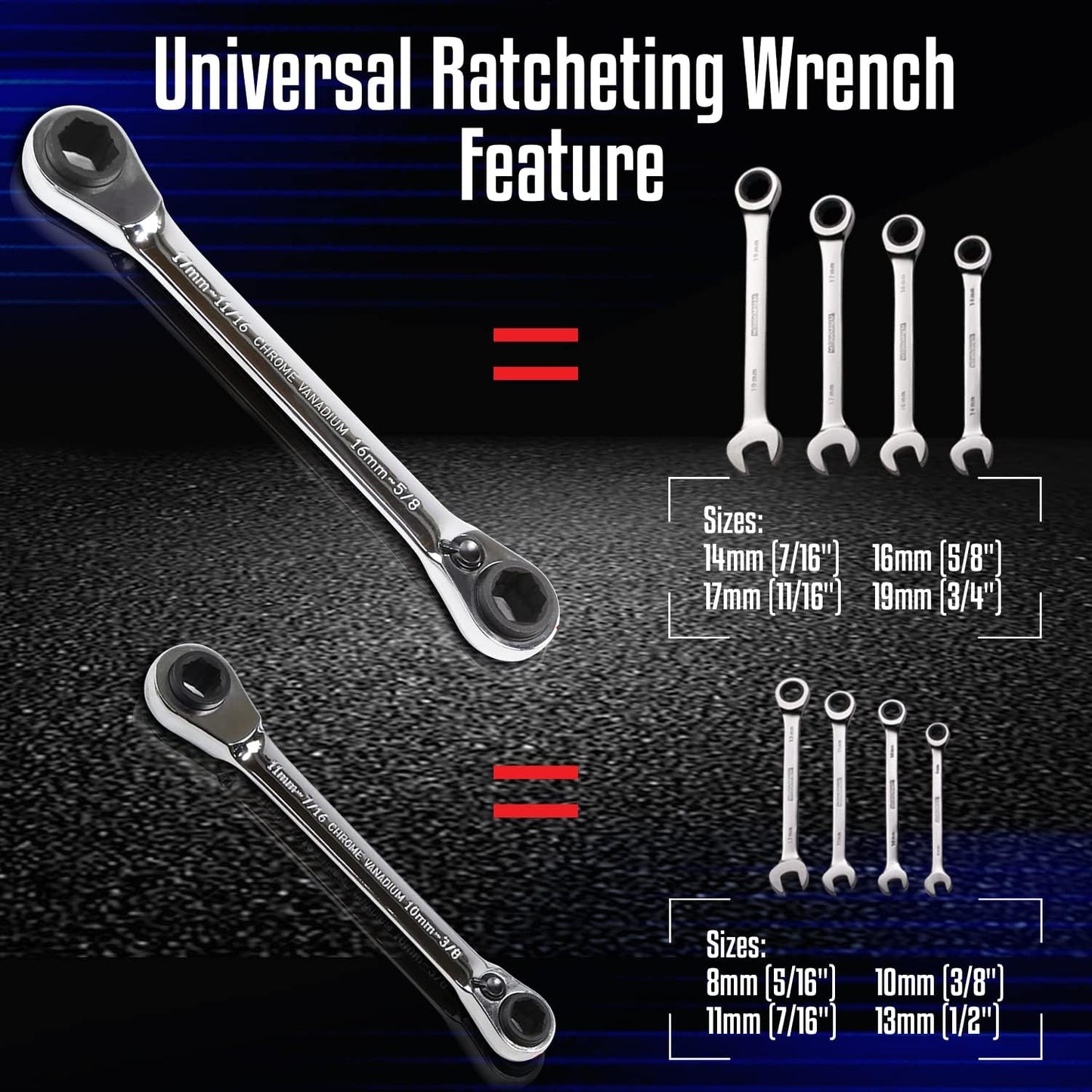 Professional 8-in-1 Ratcheting Wrench Set - Chrome Steel with 72-Tooth Design (LE-RWH252)