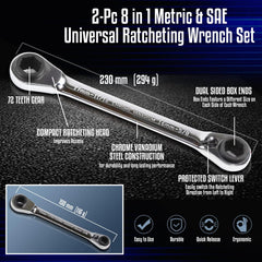 LE LEMATEC 8-in-1 SAE Ratcheting Wrench Set, 8 sizes in 2 Pieces Including 5/16, 3/8, 7/16,9/16, 5/8, 11/16, 3/4-Inch | 12 Point Ratchet Wrench, Heat Treated for Durability