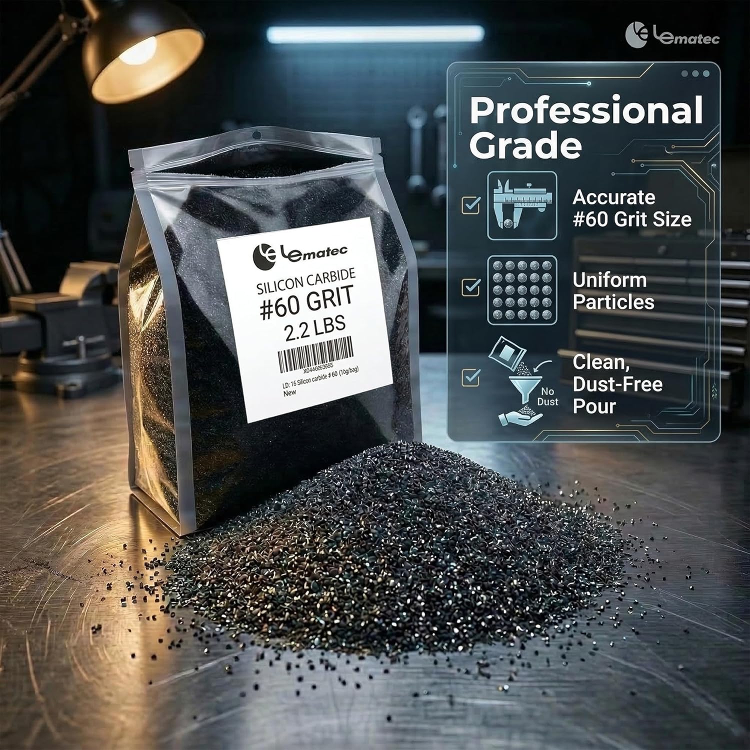 LE LEMATEC Sandblasting Media 2.2 lb Bag - Convenient Workshop Size