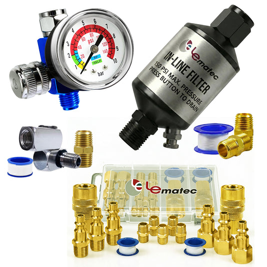 Air Compressor Hookup Kit - 15-Piece Fittings + Filter + Regulator