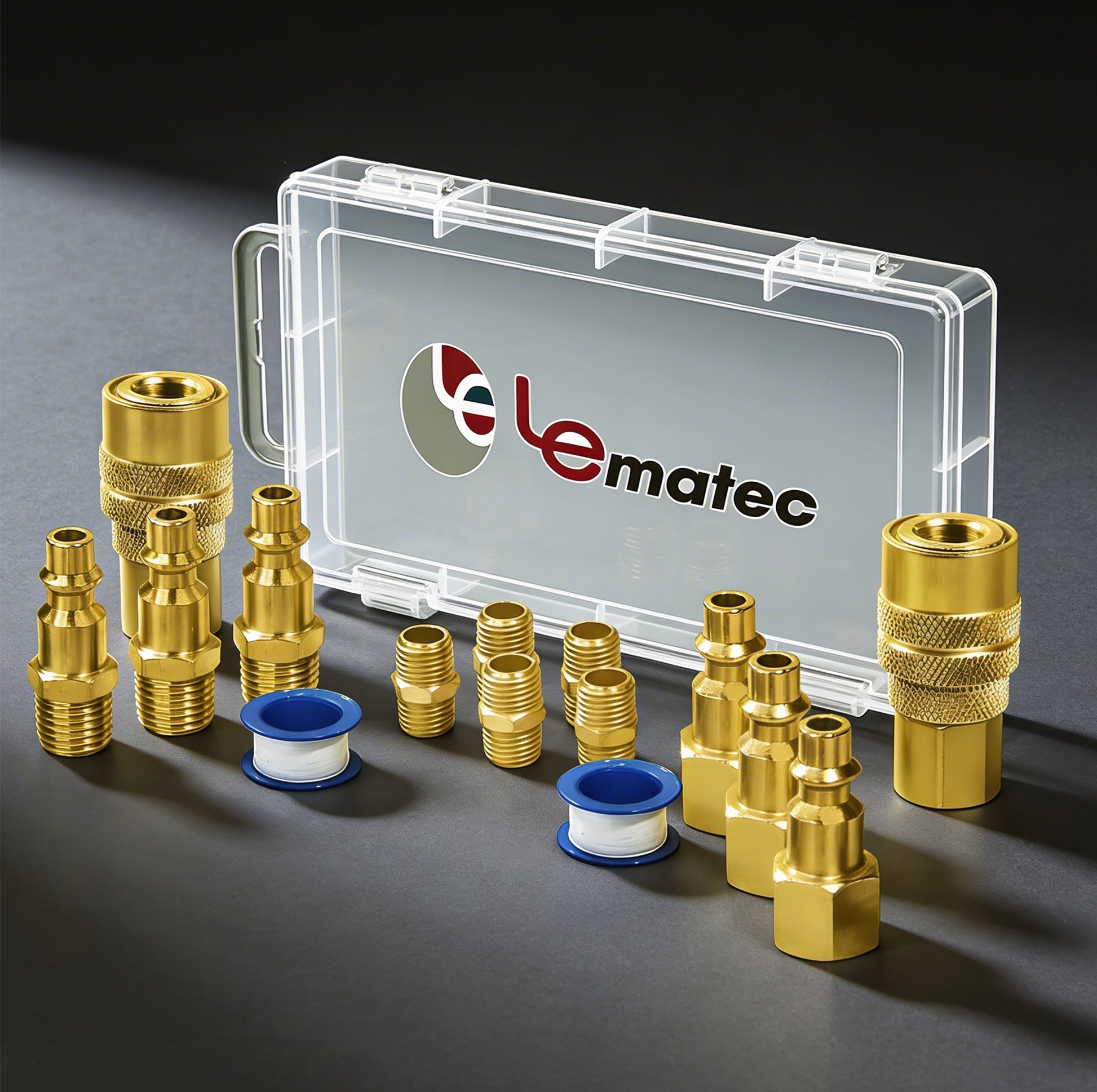 15-Piece Quick Connect Air Compressor Fitting Kit - Professional Grade Brass NPT Connections Set with Storage Case, showcasing air compressor fittings.