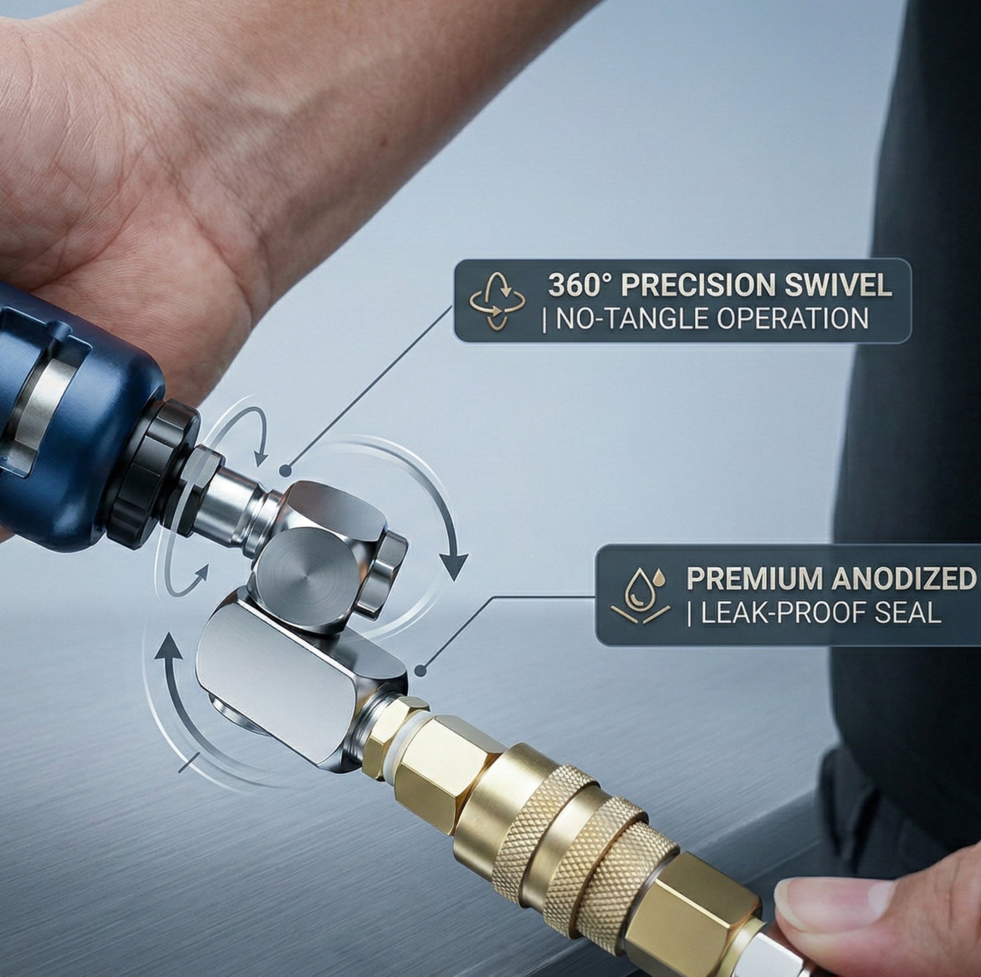 AI-112-1 Professional Air Fitting Set - Includes Swivel Connector and Male Adapter with 120 PSI capacity for universal air tool attachment.