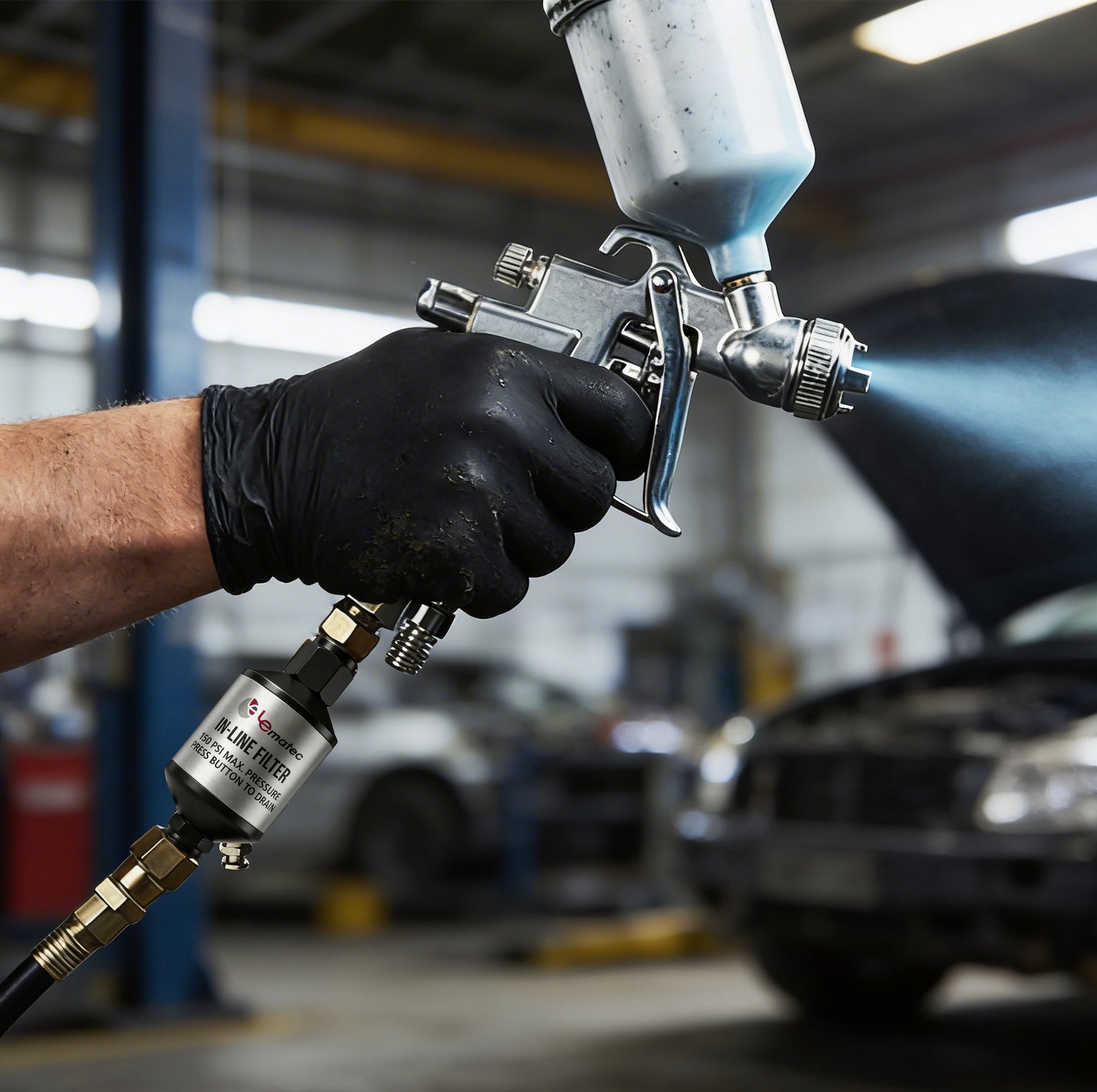 1/4" NPT Air Compressor Water Separator - 150 PSI Professional Filter System (AI303-C1) in-line filter image.