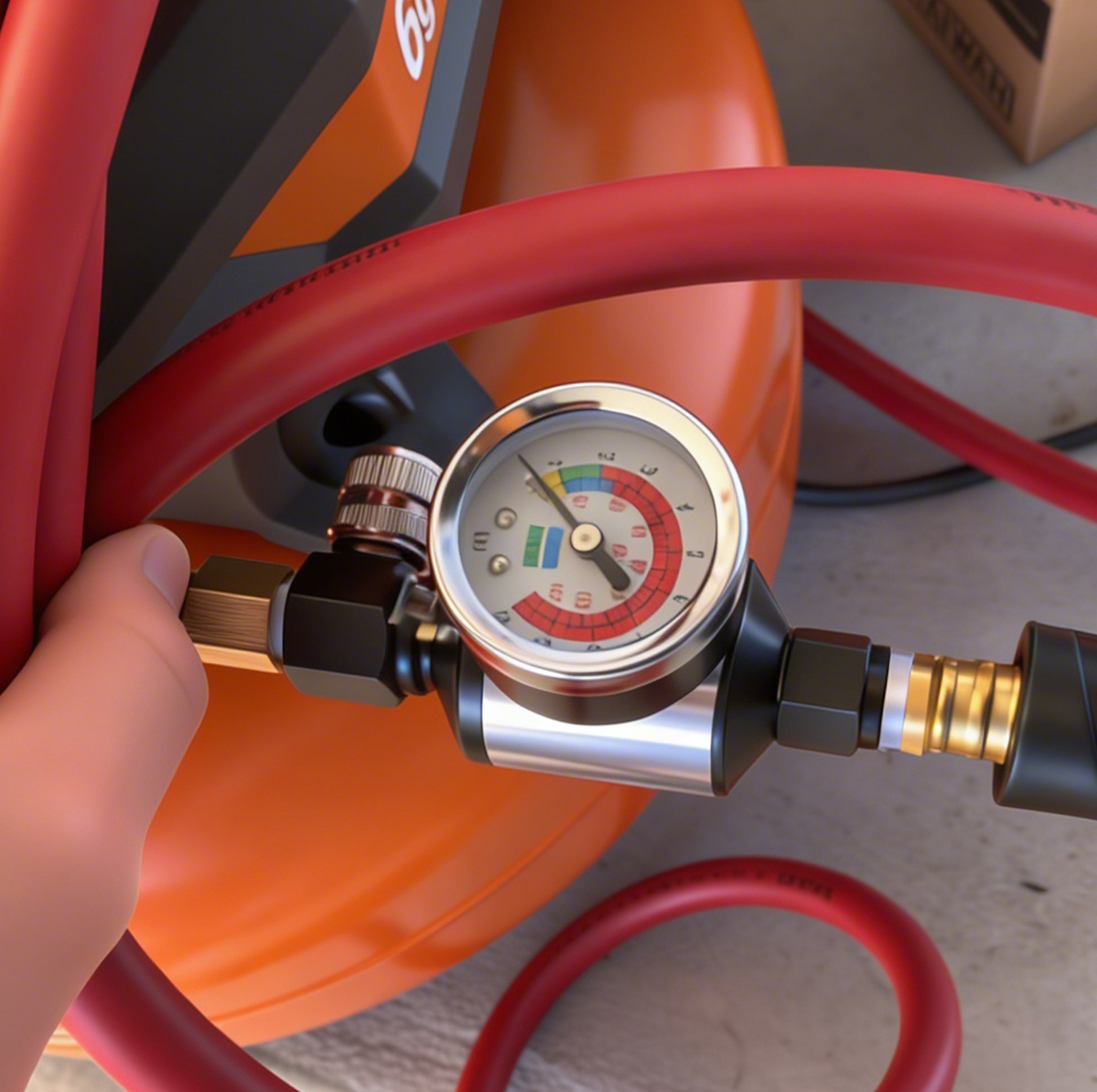 AI303-R1 air compressor filter regulator water oil separator - close-up of connection points and fittings