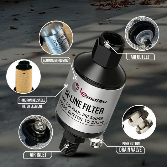 Professional Inline Air Filter System - 150 PSI Aluminum Oil & Water Separator with Drain (AI303) for air tools