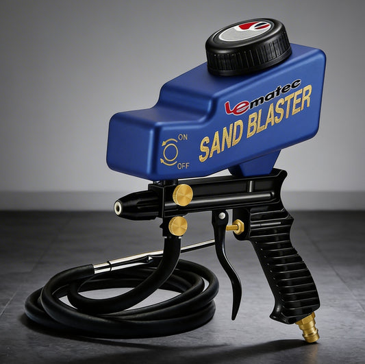 Professional Dual-Feed Sandblaster Gun Kit - 150 PSI with Ceramic Tip & 18oz Hopper (AS118-2) and packaging.
