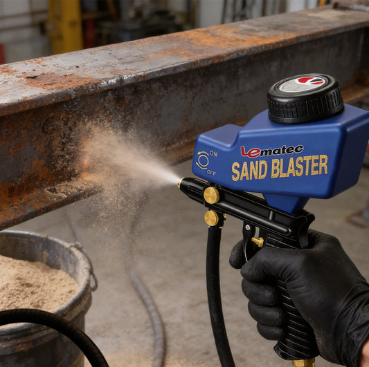 Professional Dual-Feed Sandblaster Gun Kit - 150 PSI with Ceramic Tip & 18oz Hopper (AS118-2) in action