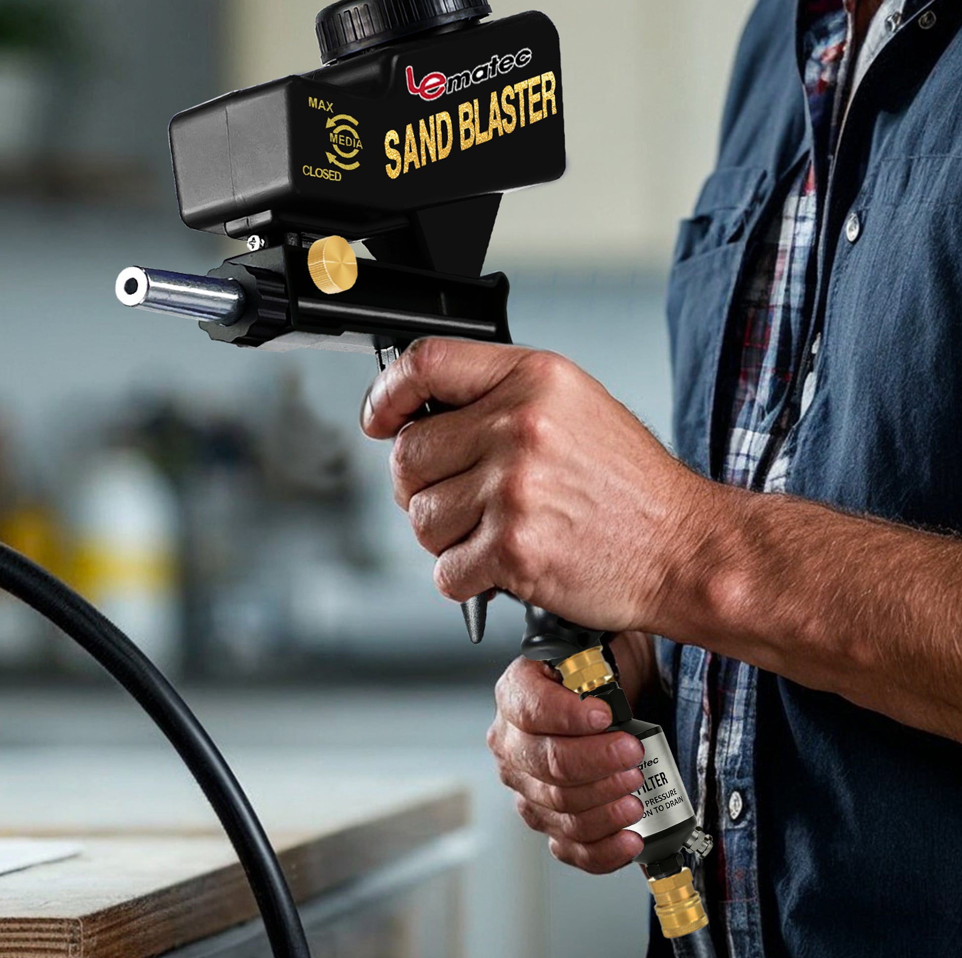 Professional Sandblaster Kit - 150 PSI Multi-Media with Control Valve in use for surface preparation and rust removal.