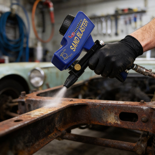 Handheld Sandblaster for Etching & Rust | LE LEMATEC Portable with accessories including goggles and nozzles.