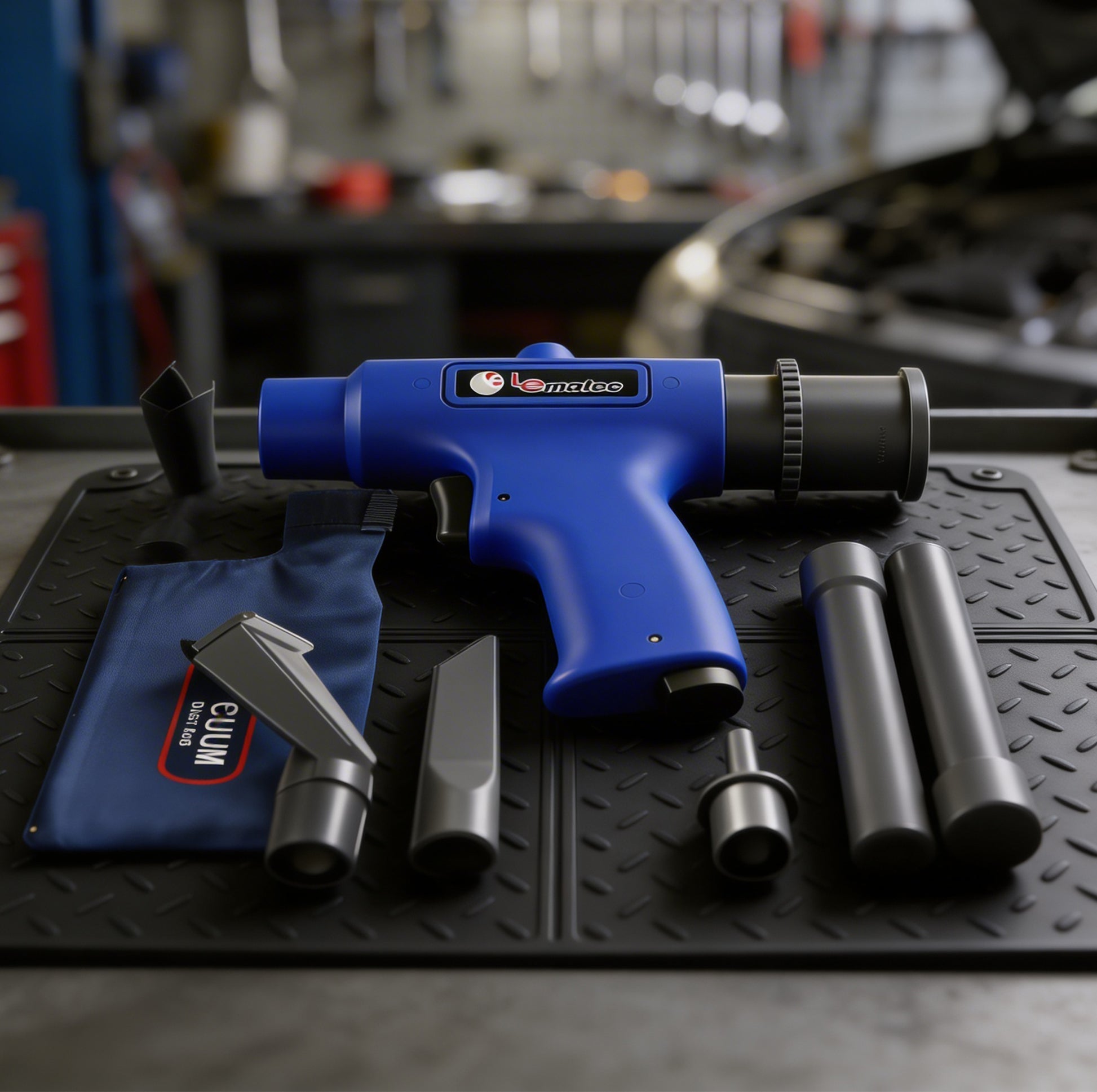 Professional 2-in-1 Air Compressor Vacuum & Blower Kit - 150 PSI Heavy-Duty Pneumatic Cleaning Tool with 6 Attachments in use.