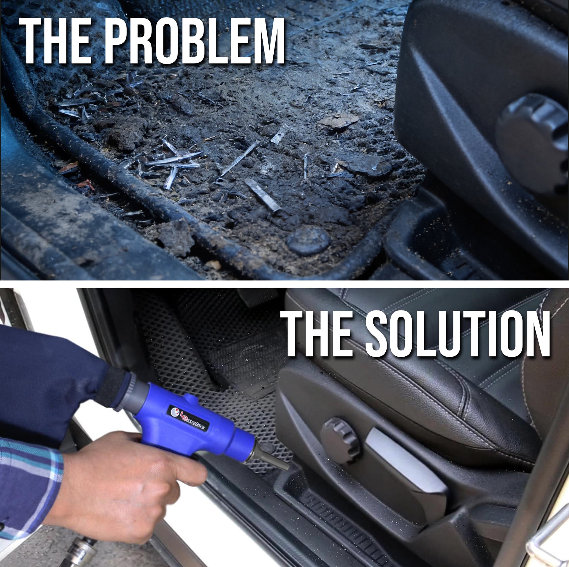 Powerful suction nozzle of the Professional 2-in-1 Air Compressor Vacuum & Blower Kit - 150 PSI Heavy-Duty Pneumatic Cleaning Tool.