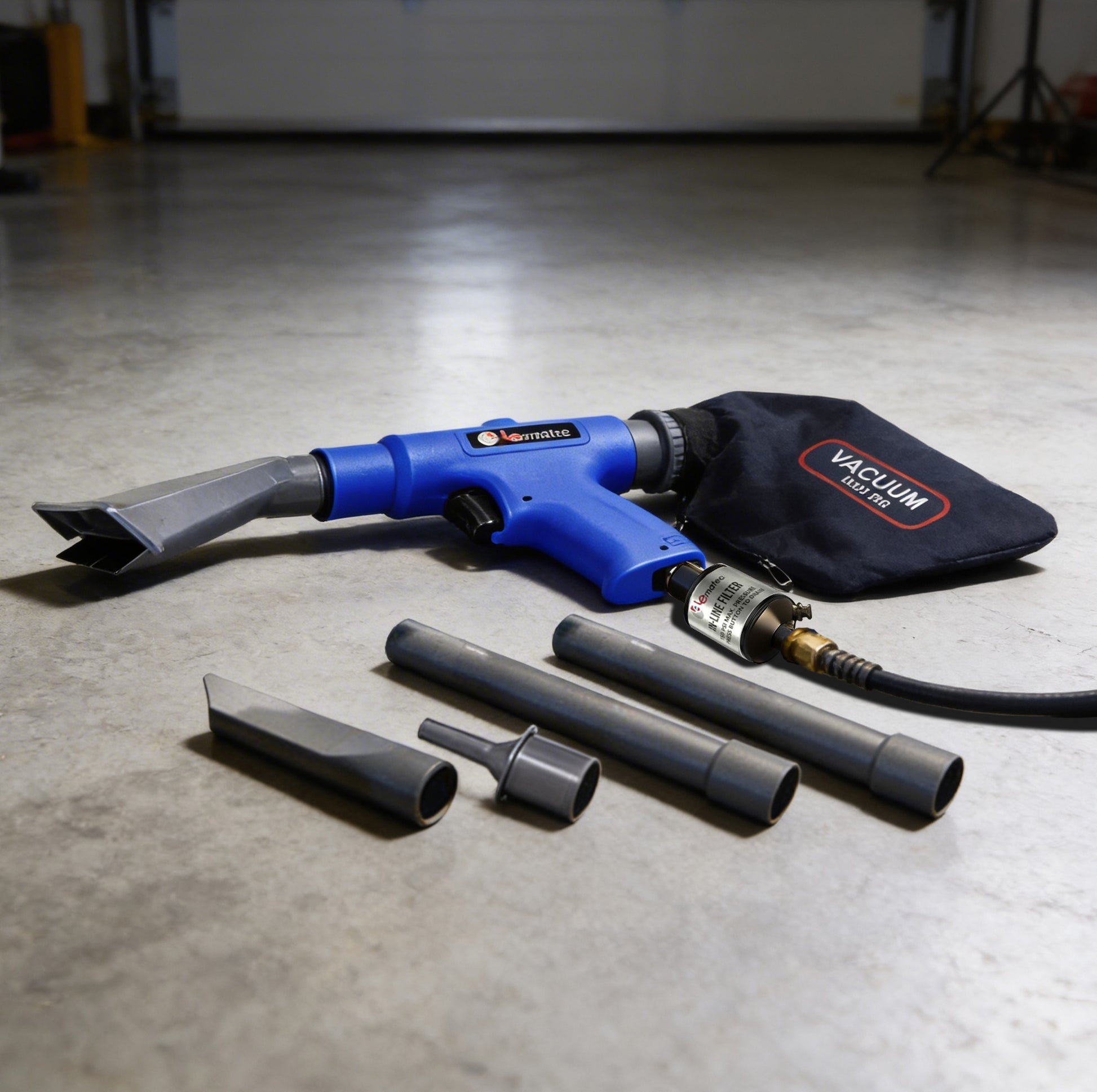 Professional 2-in-1 Air Compressor Vacuum & Blower Kit - 150 PSI Heavy-Duty Pneumatic Cleaning Tool with 6 Attachments in action.