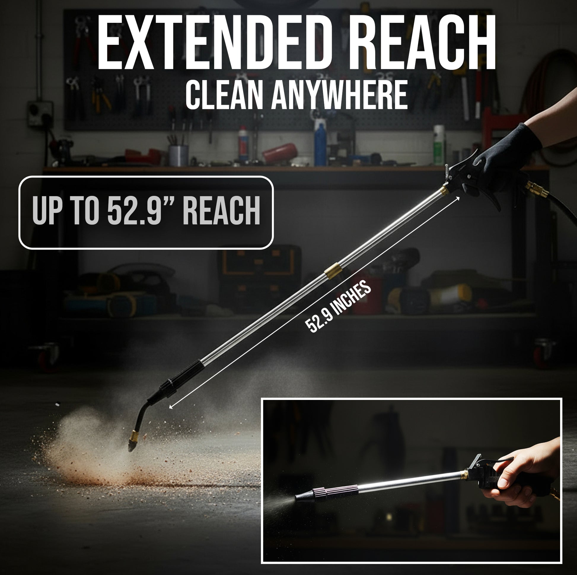 Close-up of AS121-5 ergonomic trigger and rubber tip nozzle for comfortable extended use