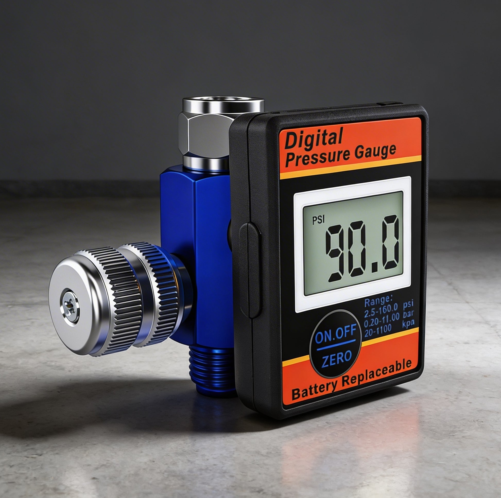 Professional Digital Air Pressure Regulator - Multi-Unit LCD Display with 160 PSI Range (DAR01B) gauge showing 150 PSI.