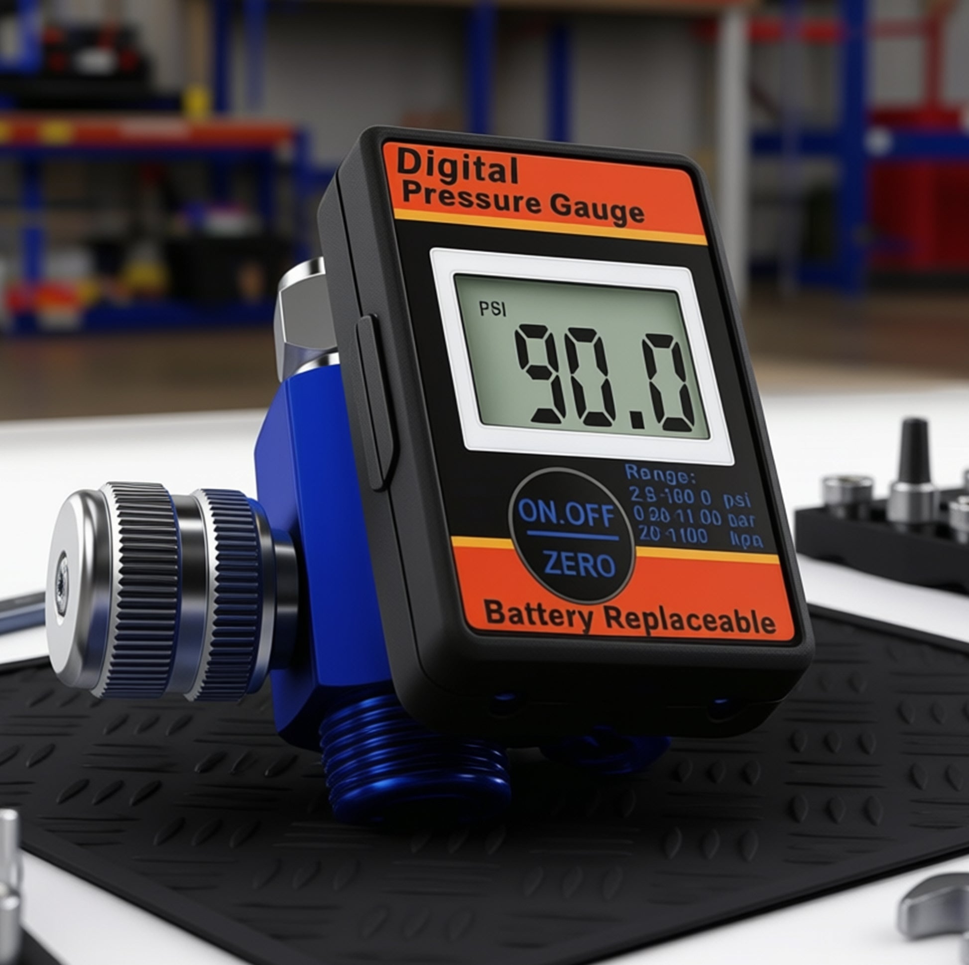 Professional Digital Air Pressure Regulator - Multi-Unit LCD Display with 160 PSI Range (DAR01B) showing pressure gauge and measurements.