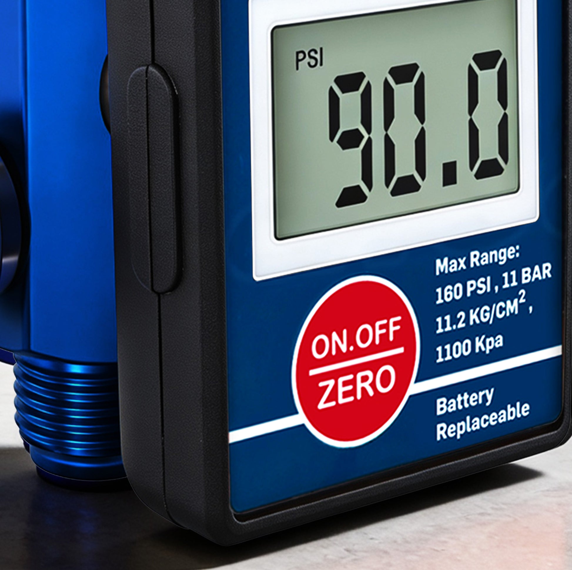 DAR01B digital air pressure regulator 160 PSI LCD - close-up of connection points and fittings