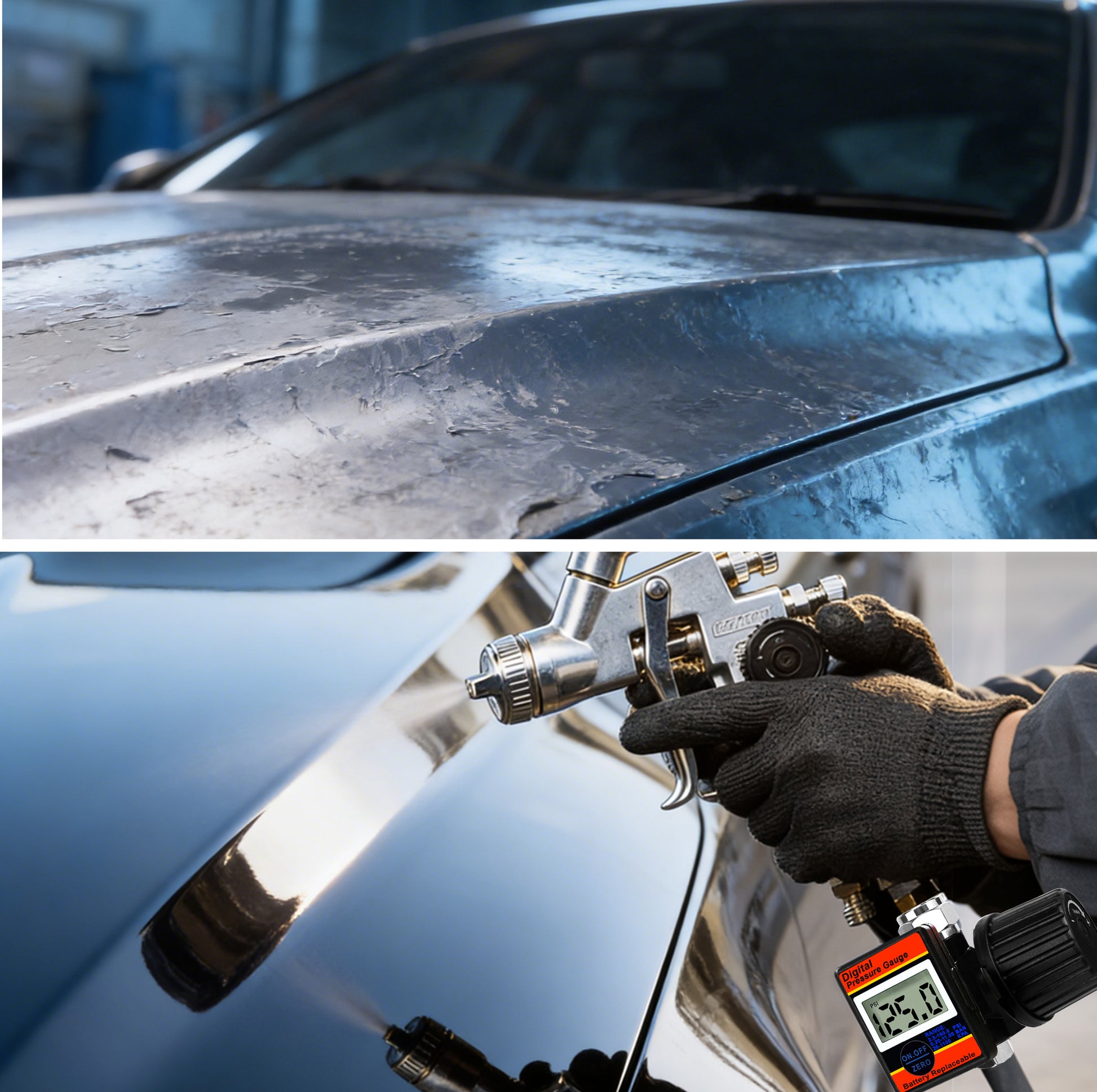 Professional Digital Air Regulator - 160 PSI Diaphragm Control with Multi-Unit Display (DAR02B) pressure gauge view.