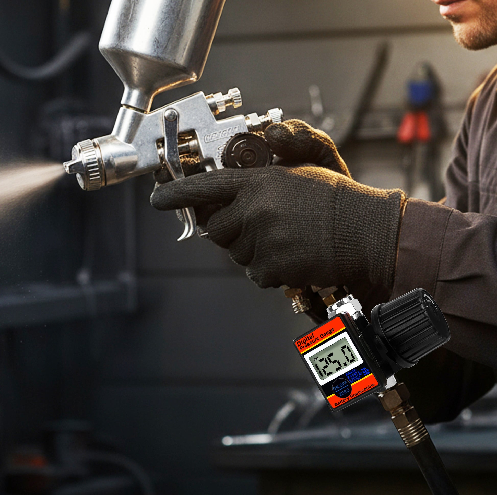 Professional Digital Air Regulator - 160 PSI Diaphragm Control with Multi-Unit Display (DAR02B) with impact resistant housing.