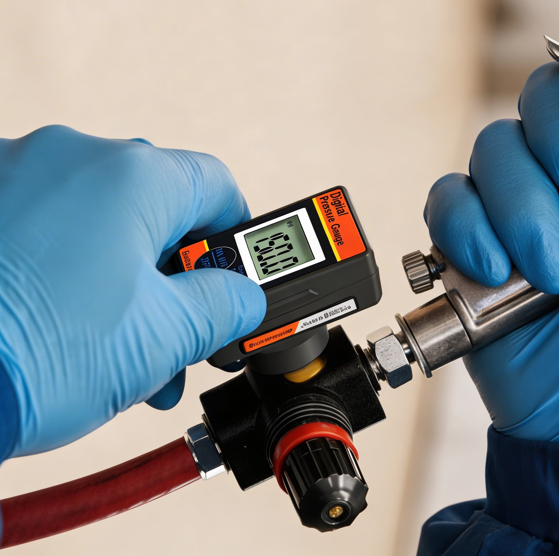 Digital Air Pressure Regulator with LCD Display - Professional 150 PSI Multi-Unit Control (DAR03B) in use with air tools.