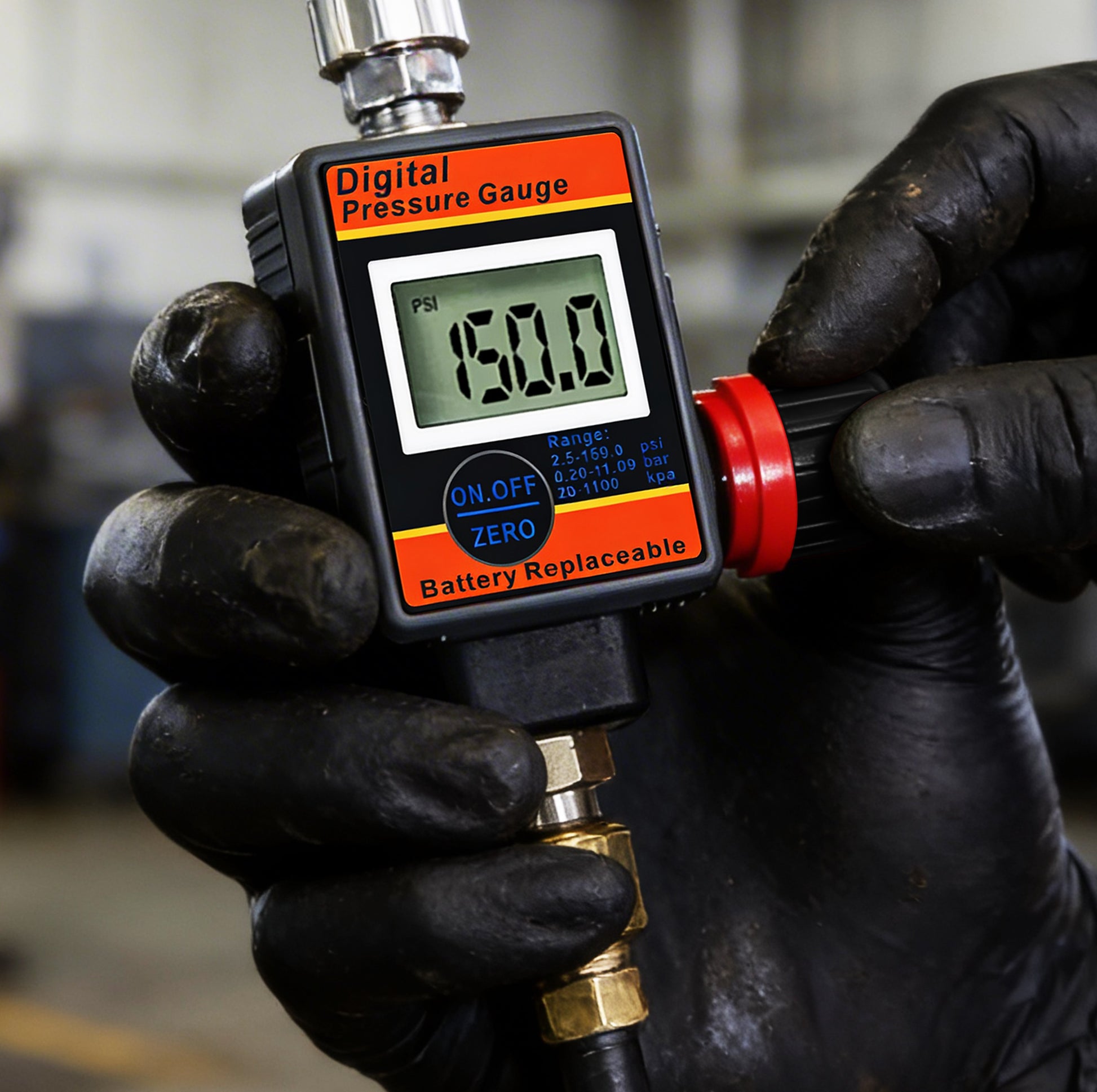Digital Air Pressure Regulator with LCD Display - Professional 150 PSI Multi-Unit Control (DAR03B) showing adjustable dial