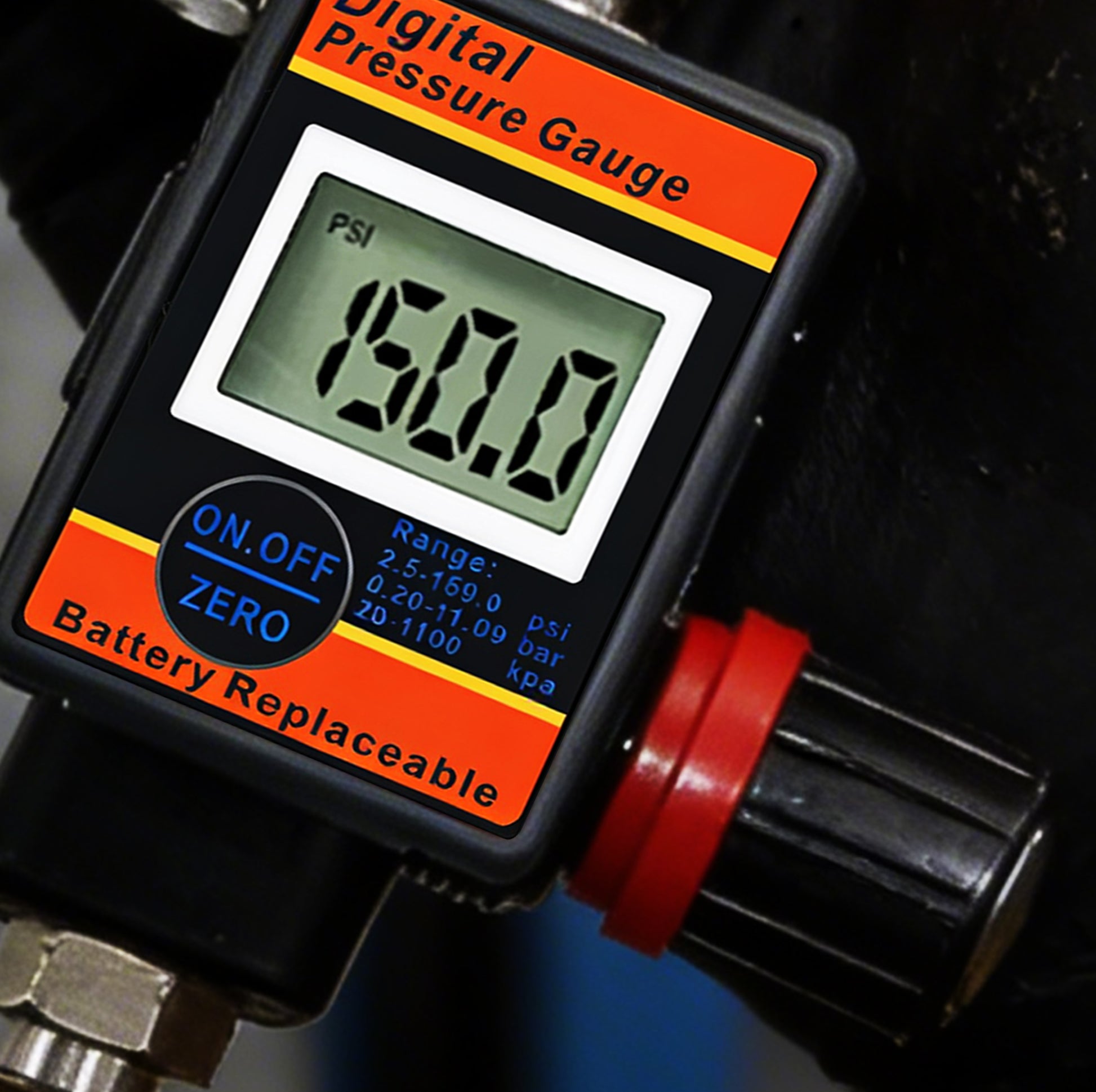 Digital Air Pressure Regulator with LCD Display - Professional 150 PSI Multi-Unit Control (DAR03B) showing pressure range 0-160 psi.