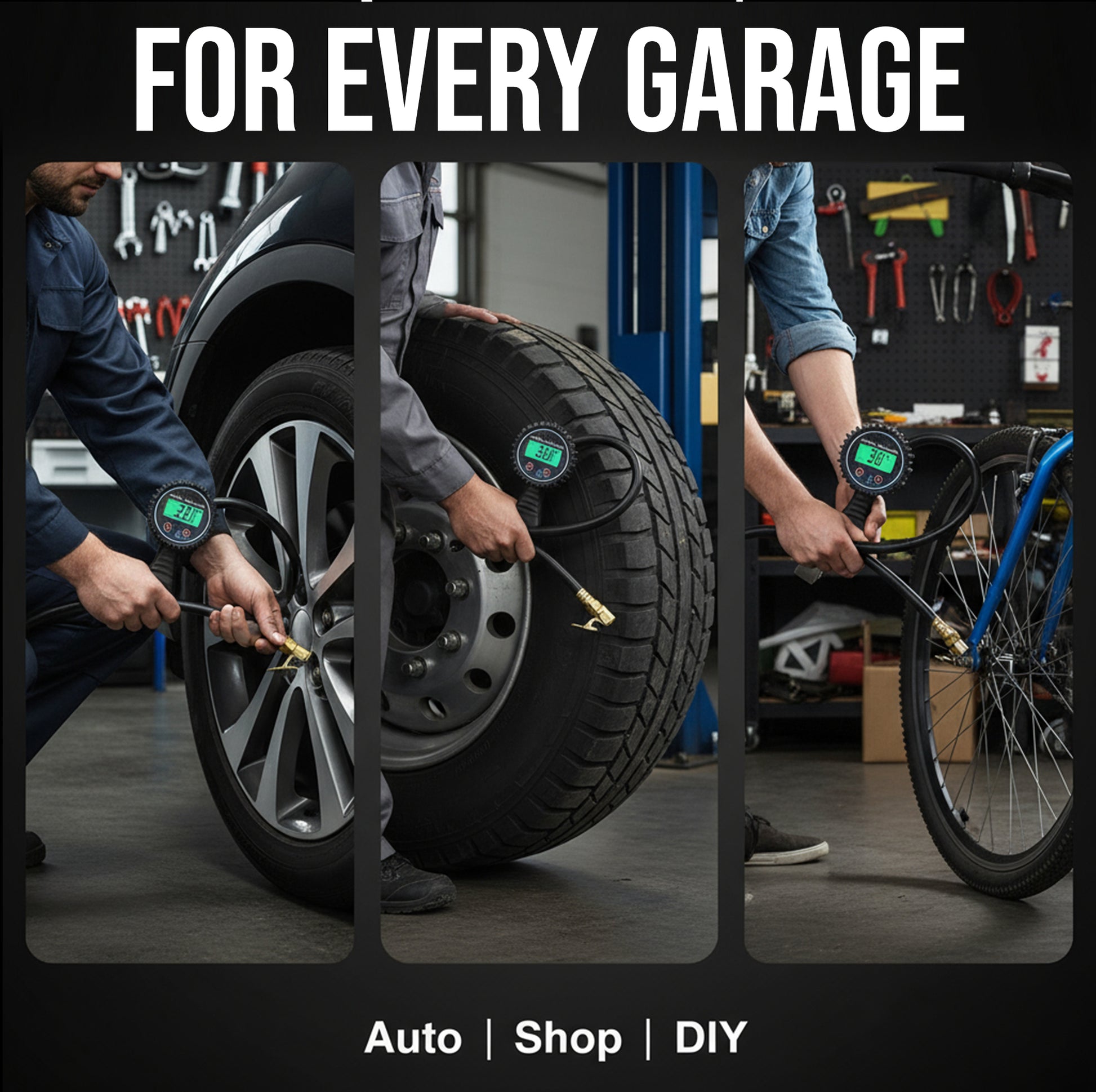 Before and after showing DTI-13G achieving precise tire pressure within 0.5 PSI accuracy