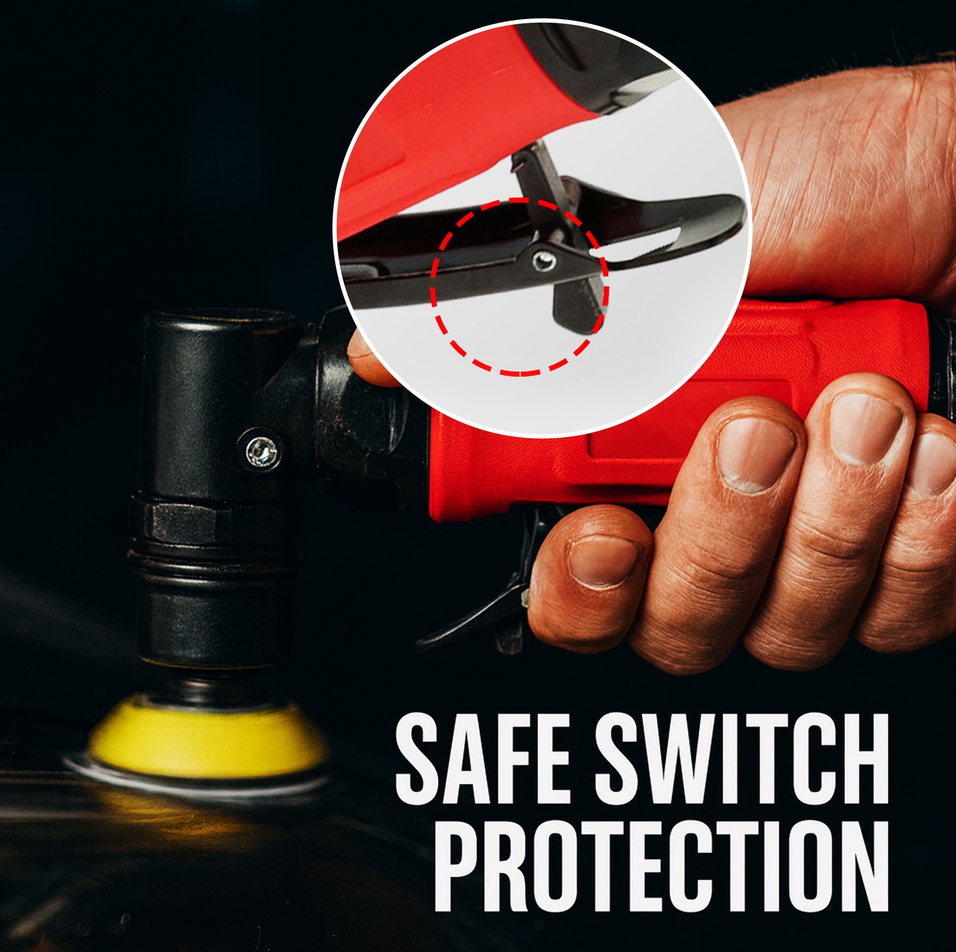 LE-AG31 spot repair sander safe switch protection detail preventing accidental activation