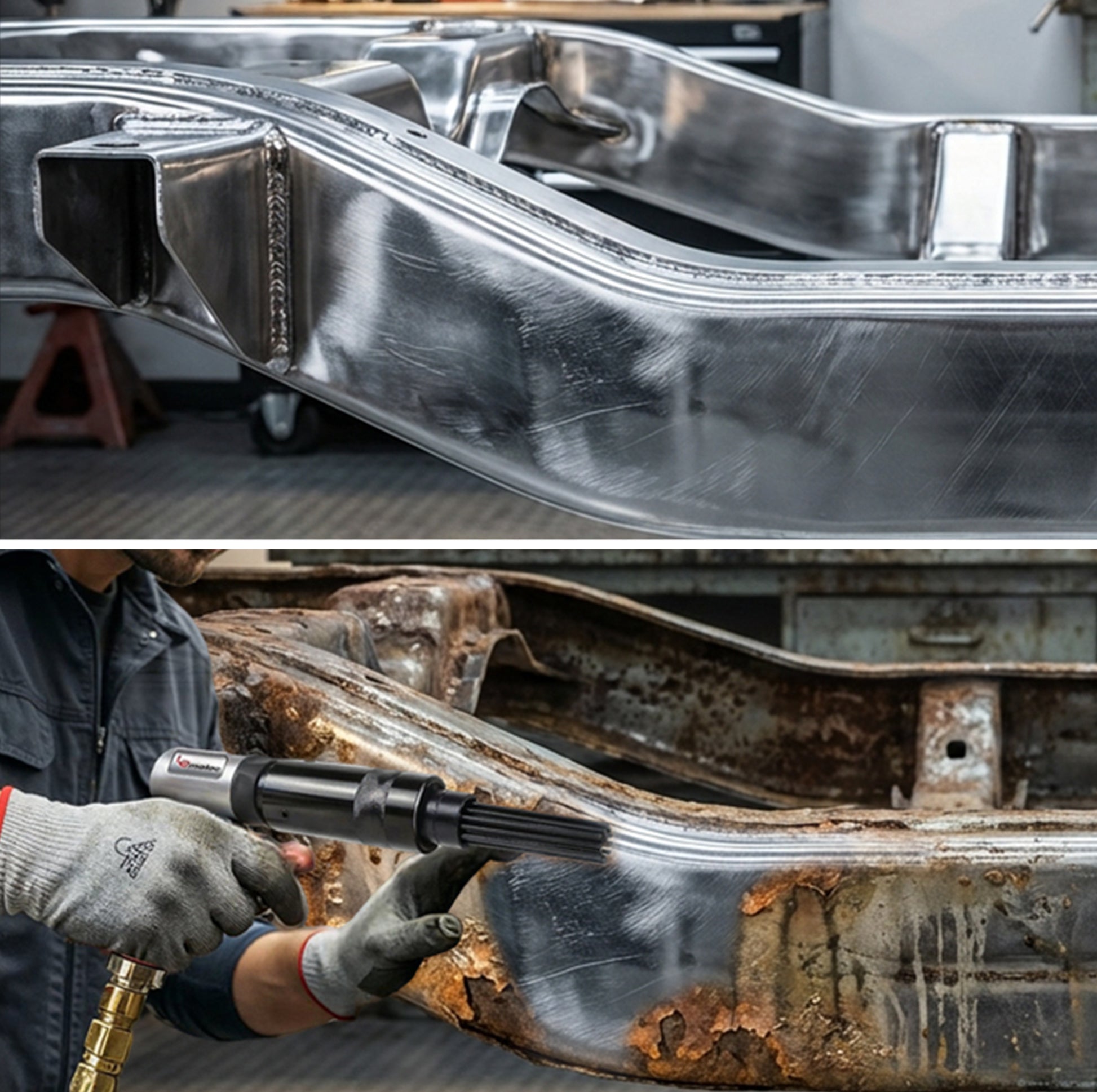 LE-AN324 Needle Scaler and Chisel Kit - 2-in-1 Professional Tool for heavy-duty metal cleaning and chisel work.