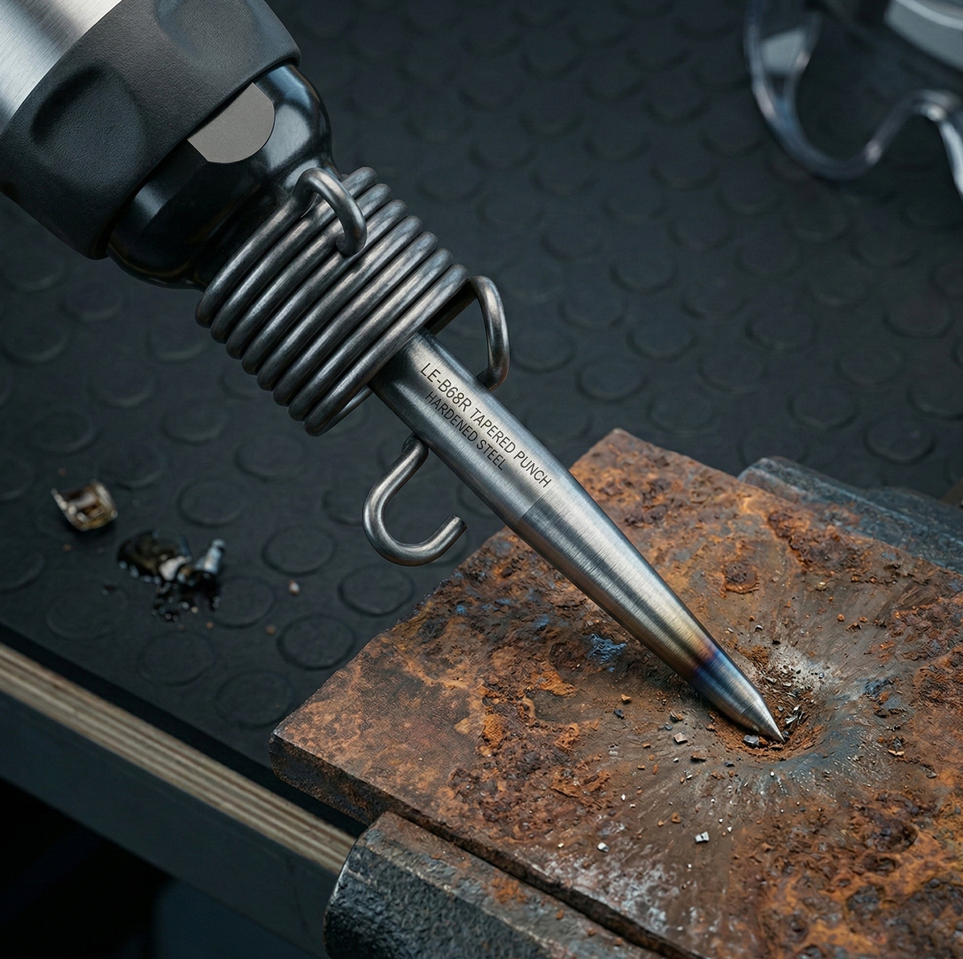 LE-B68R 10.2mm Round Shank Chisel Set - Universal Fit (4-Pack) for standard pneumatic air hammers, featuring a 125mm precision-ground blade.