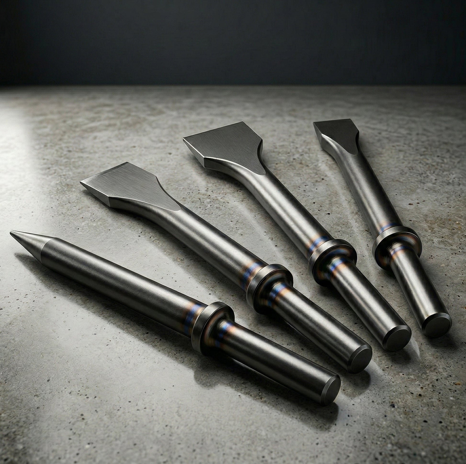 Professional Air Hammer Round Chisel 4-Pack - 125mm length with 10.2mm Shank (LE-B68R) made from high-quality heat-treated steel