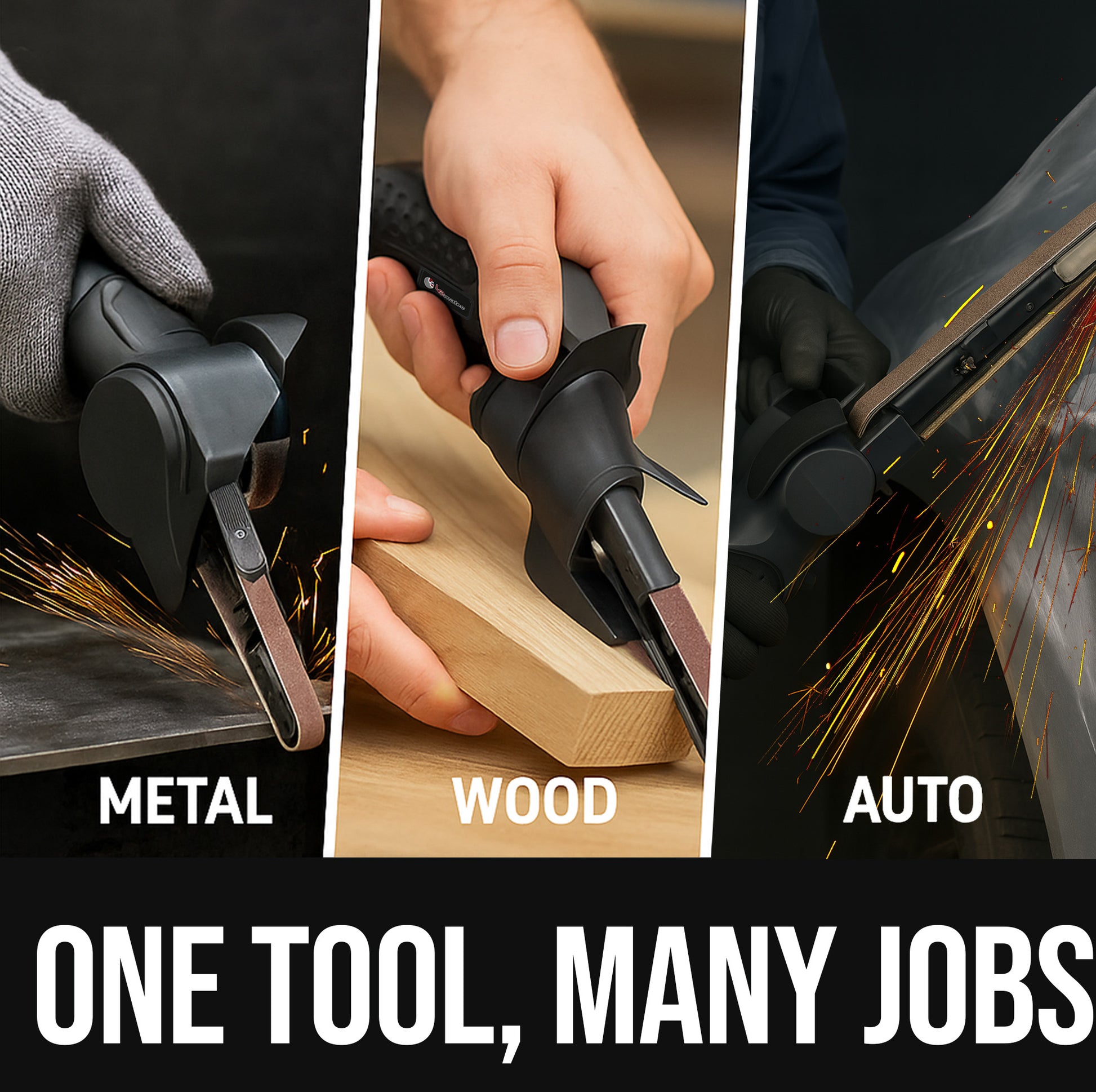 LE-BS-706B air belt sander versatile use on metal wood and auto body — one tool many jobs