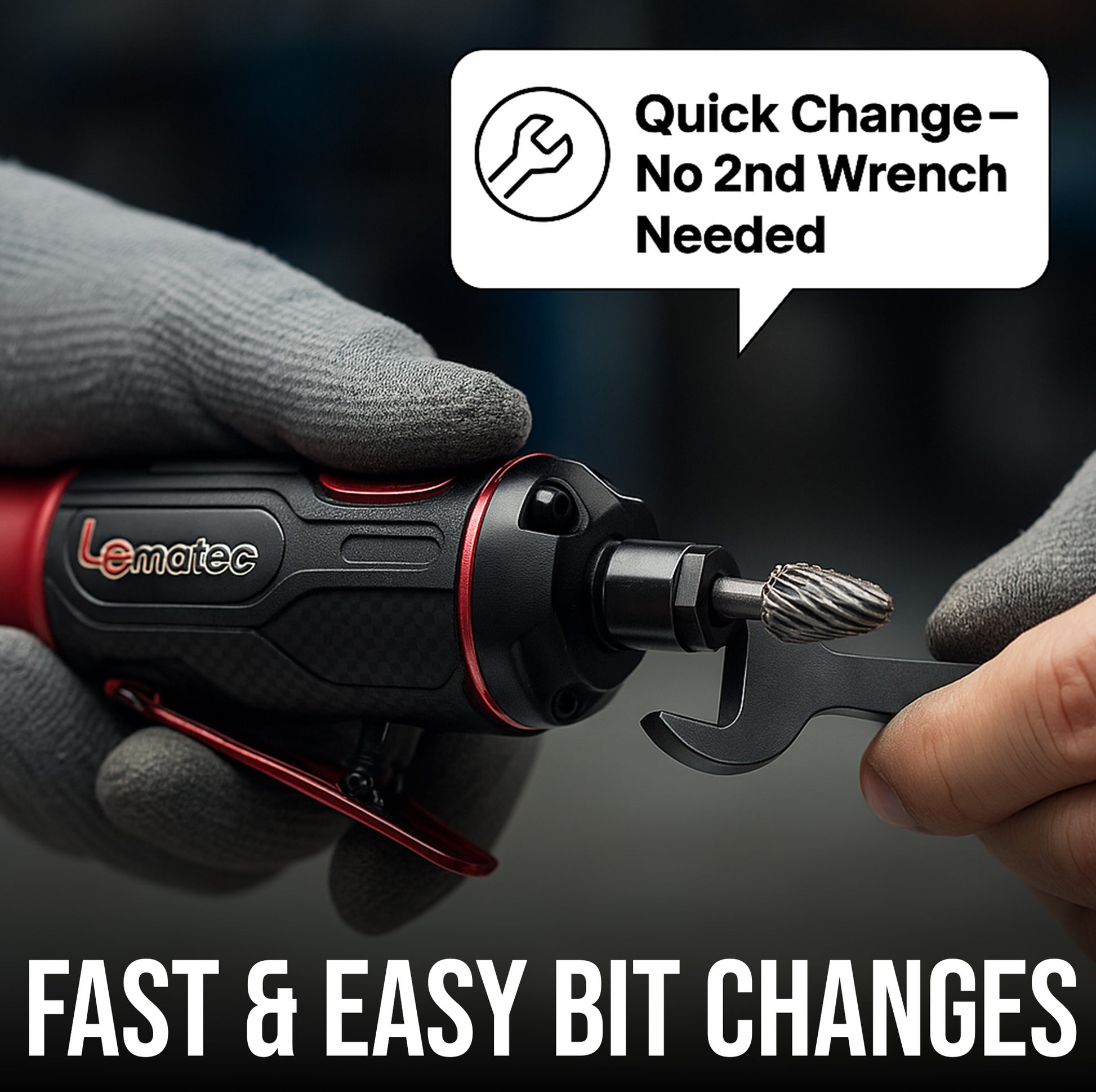 LE-G1045R dual collet system with on-tool spanner wrench for fast easy bit changes no second wrench needed