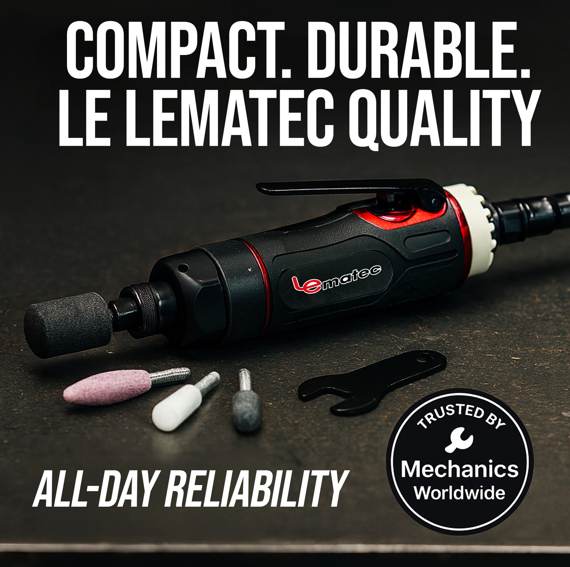 LE-G1045R straight die grinder compatible with digital air regulator for precise pressure control