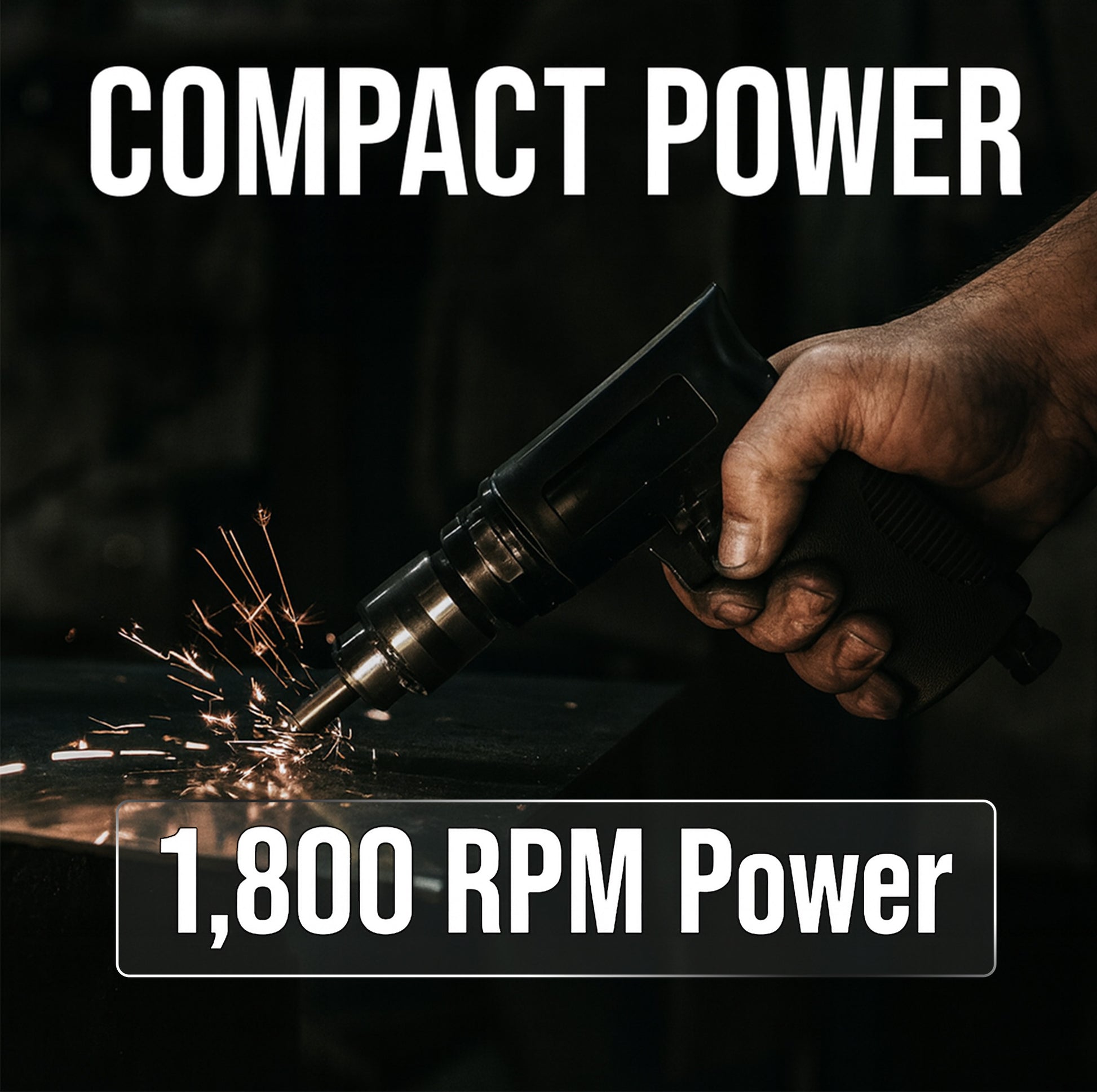 LE-G213P pneumatic drill cutting through metal at 1800 RPM with sparks in workshop