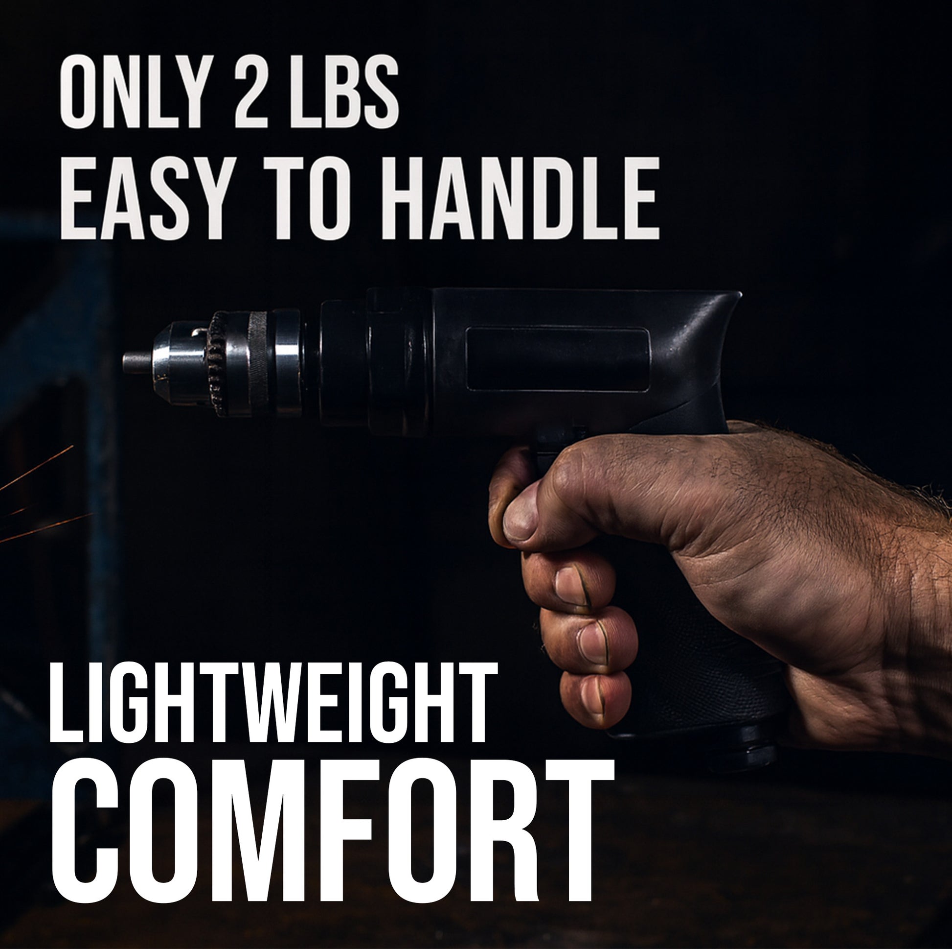 LE-G213P lightweight 2 lb pneumatic drill held in one hand showing compact ergonomic design