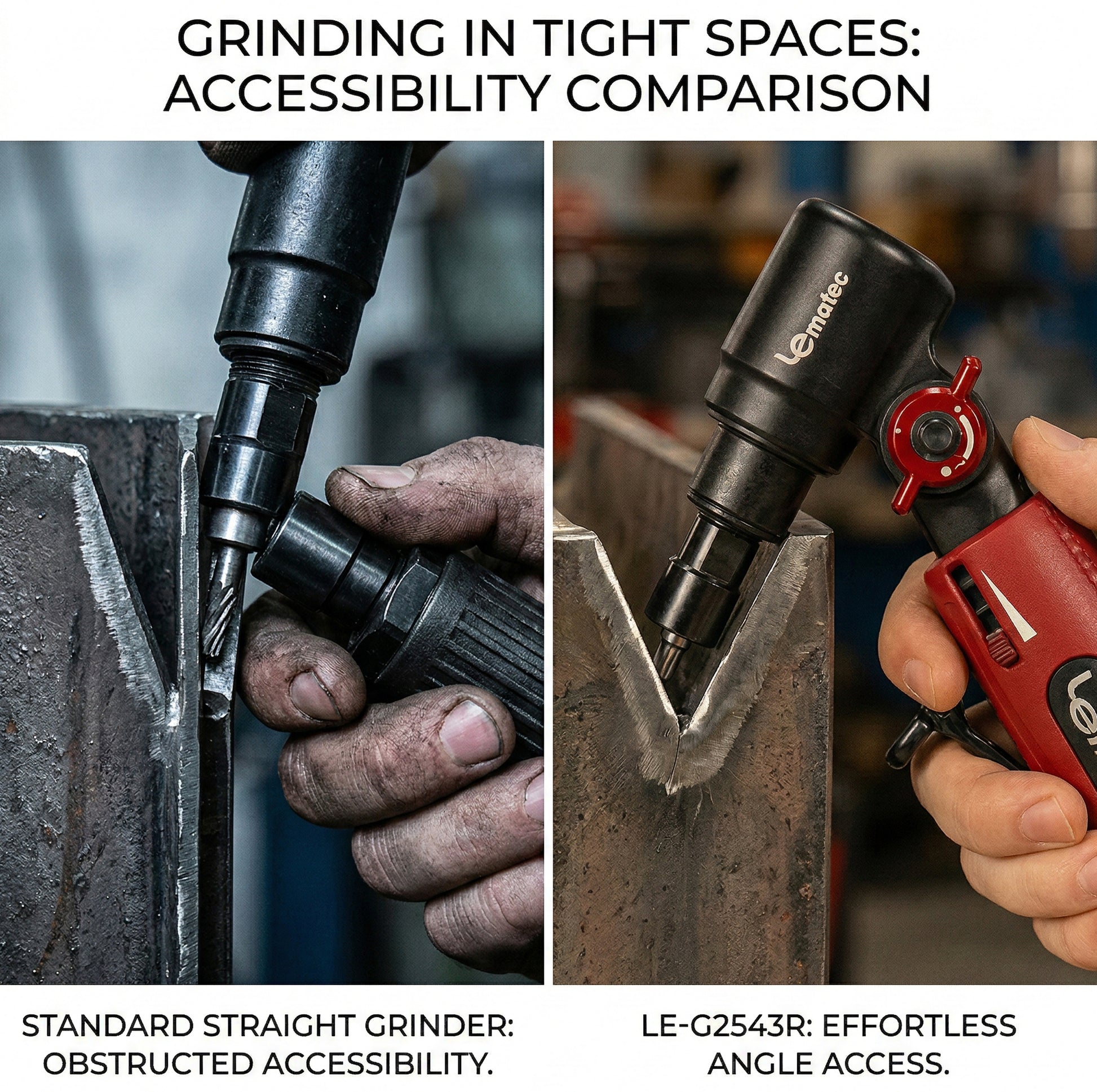 LE-G2543R Flexible Pneumatic Die Grinder - Ideal for porting, smoothing, and detailing metal surfaces with a high-velocity 20,000 RPM motor.